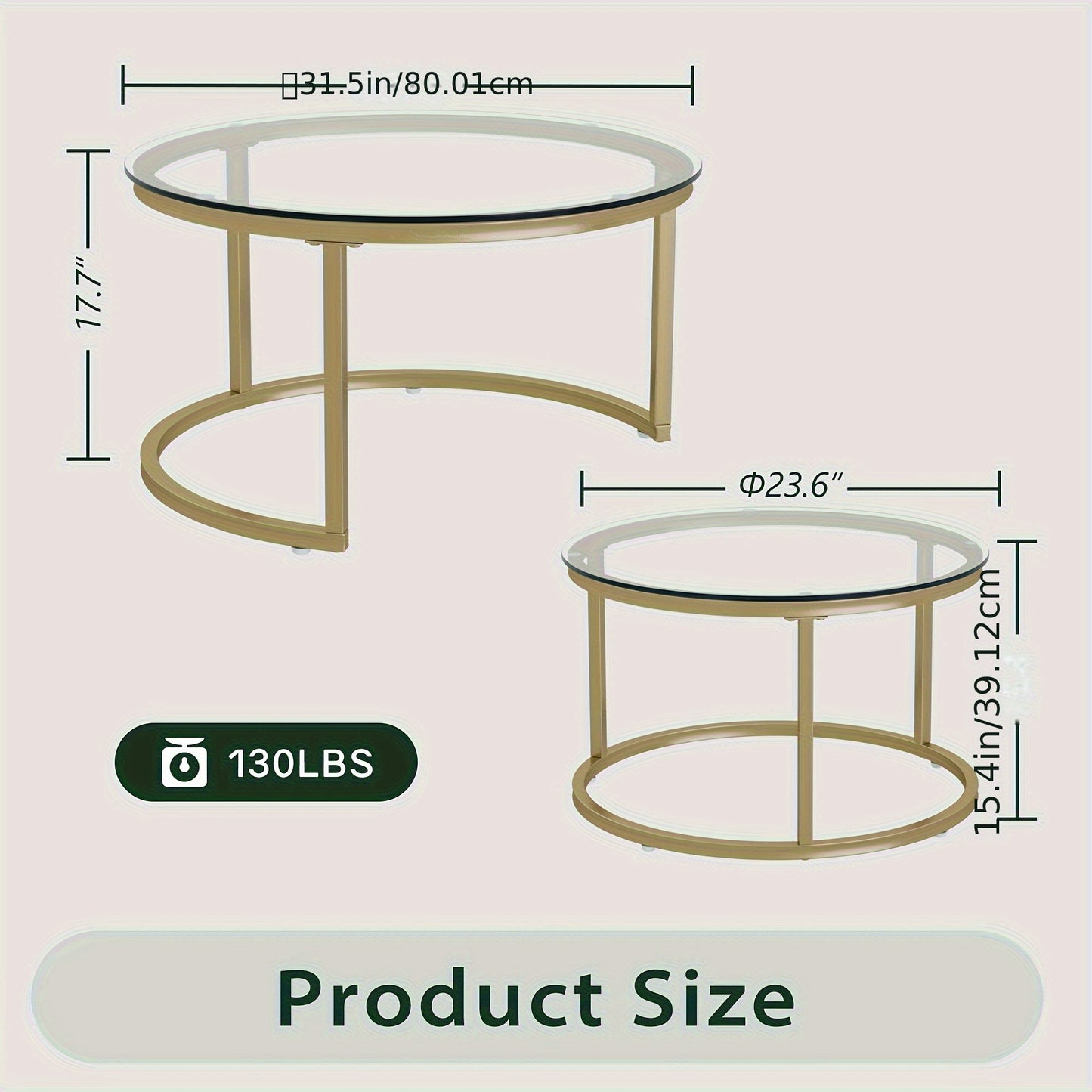 31.5 Inch Round Nesting Coffee Table Set, 2 Piece, Small Nesting Tables