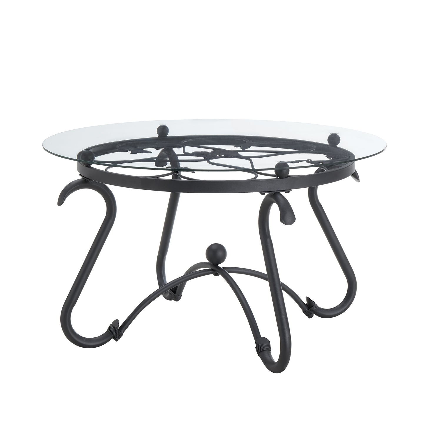 Black Living Room Table 2 Piece Set, Small Glass Coffee Table Round + Side Table