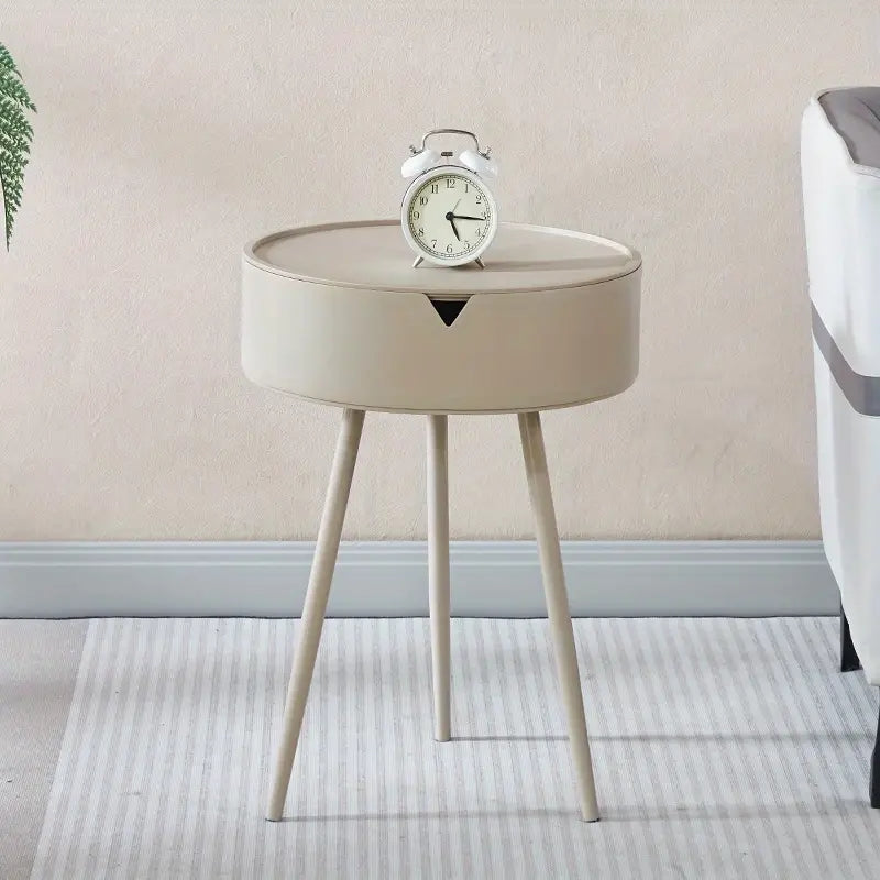 1pc Modern European Cream-Colored Round Side Table with Storage - Sleek Office Coffee Table