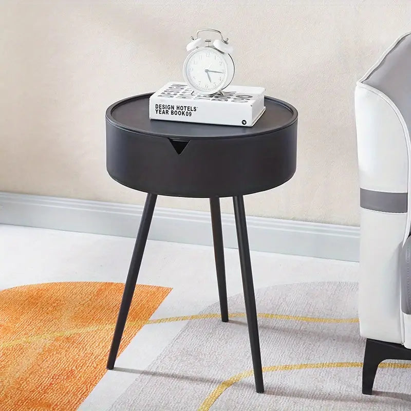 1pc Modern European Cream-Colored Round Side Table with Storage - Sleek Office Coffee Table