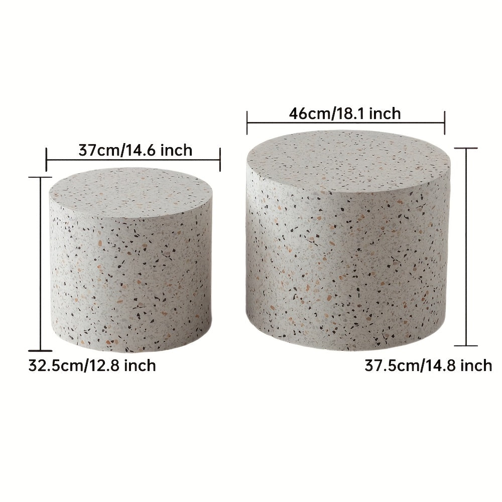 Round Nesting Coffee Table Set Of 2 Modern Round Coffee Tables For Living Room Terrazzo Grain Small Circular End Table Side Table For Bedroom Sofa Farmhouse