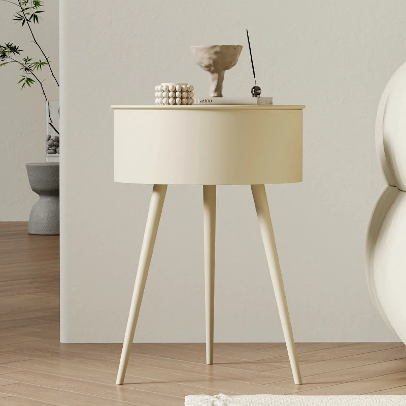 1pc Modern European Cream-Colored Round Side Table with Storage - Sleek Office Coffee Table