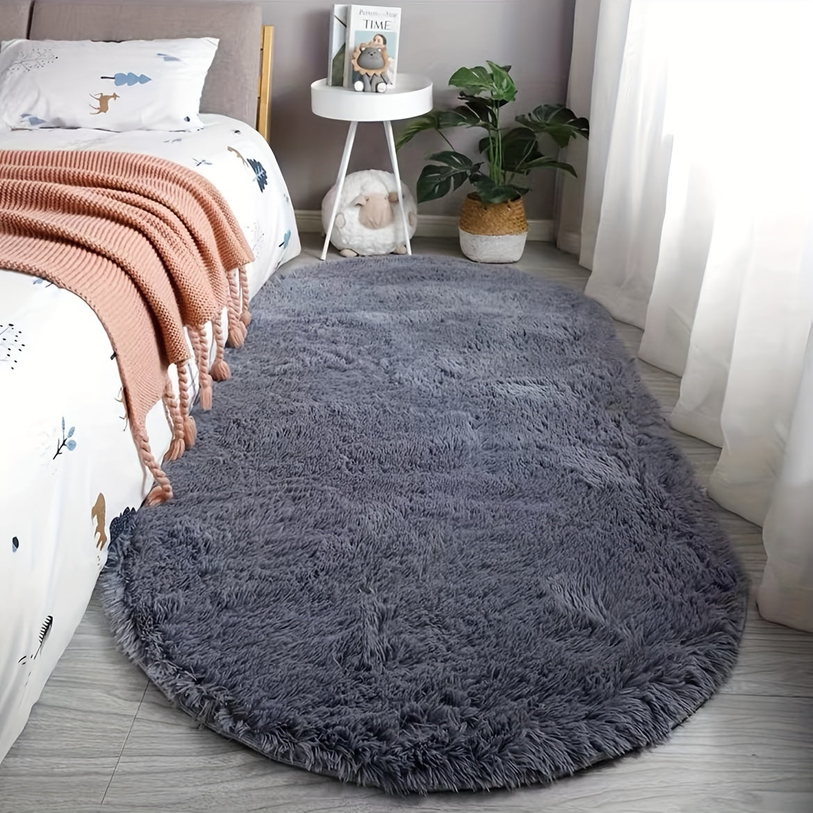 Plush Oval Area Rug for Bedroom and Living Room - Soft Polyester, Hand Washable, Perfect for Coffee Table and Doorway Decor