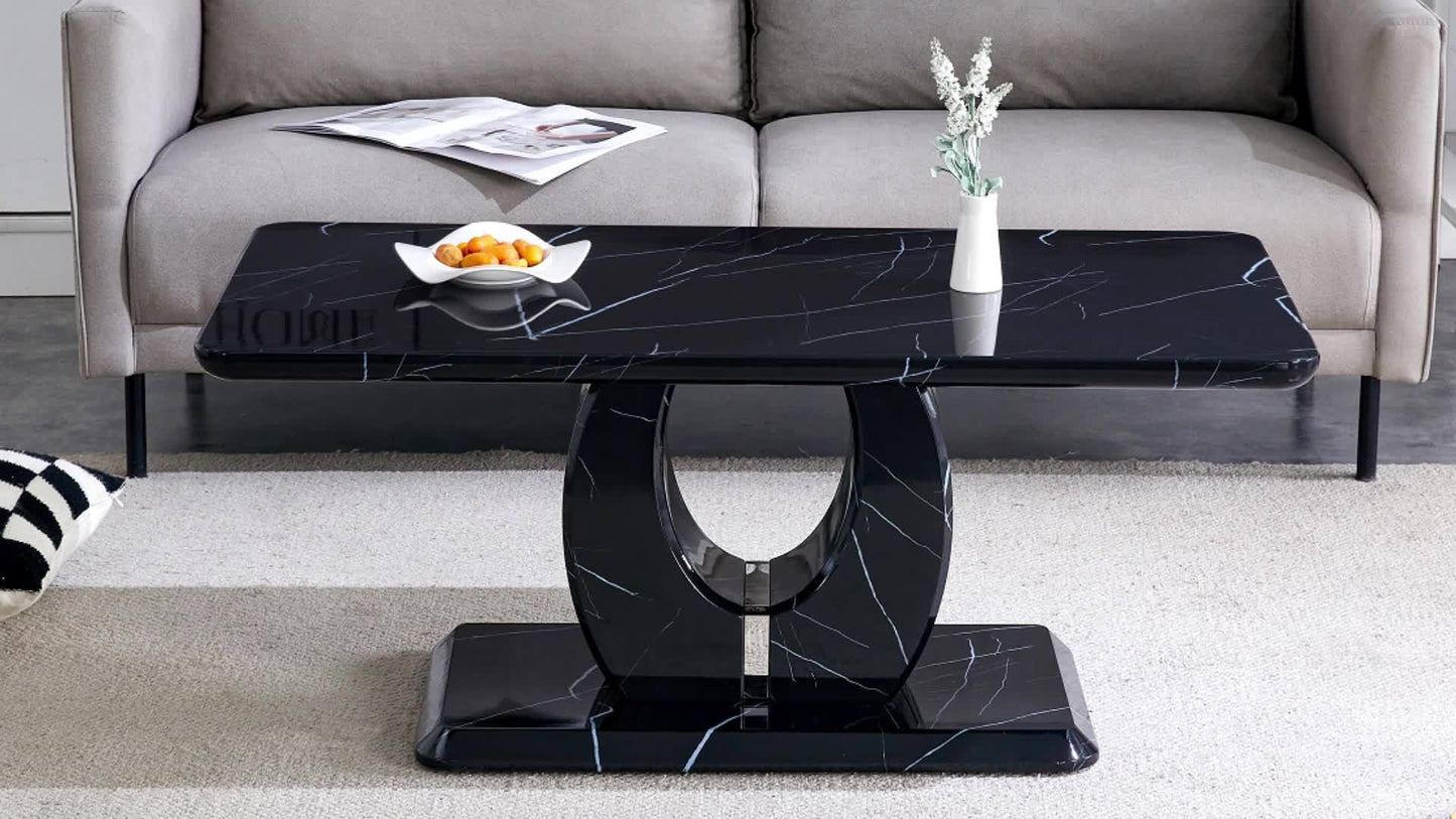 Modern Minimalist Black Faux Marble Pattern Sticker Pattern Rectangular Coffee Table, Large Modern Versatile Coffee Table For Living Room, Rectangular Center Table Tea Table Accent Furniture, Suitable For Multiple Scenarios, Easy To Install (Black)