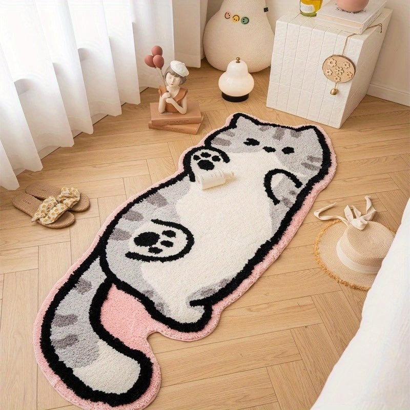 Whimsical Cat Mat 1pc Soft Plush Whimsical Cat-Shaped Area Mat | Washable & Durable, Polyester Fiber, Ideal for Living Room, Bedroom, or Office Decor, Perfect Holiday Gift, Machine Washable, Indoor Use Only