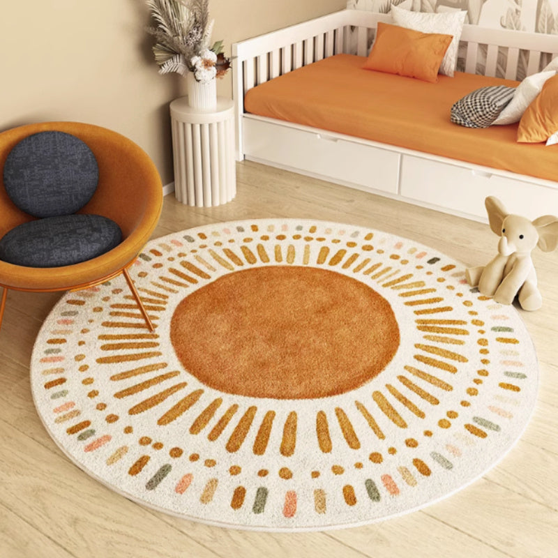 Orange Polka Dot Cartoon Design Carpet for Living Room, Made of Imitation Cashmere, Weighing 1000G And 10Mm Thick, Suitable for Modern Minimalist Bedroom Decor, Featuring a Cute Cream Style, Fluffy And Soft, Round Crawling Mat.