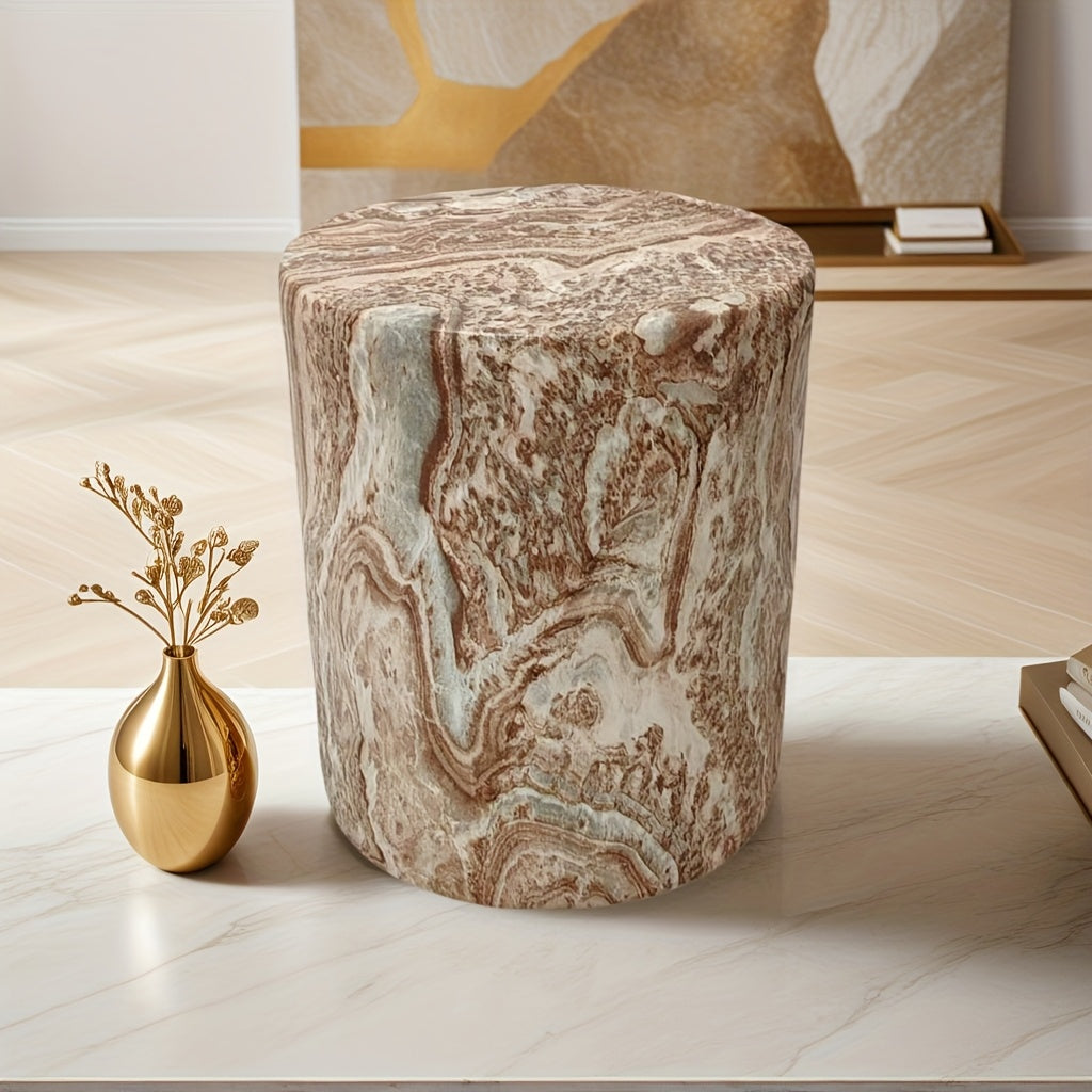 LITTLE THINGS MATTER Vintage Concrete Side Table - Marble-Textured Round Coffee Table with Sturdy Base