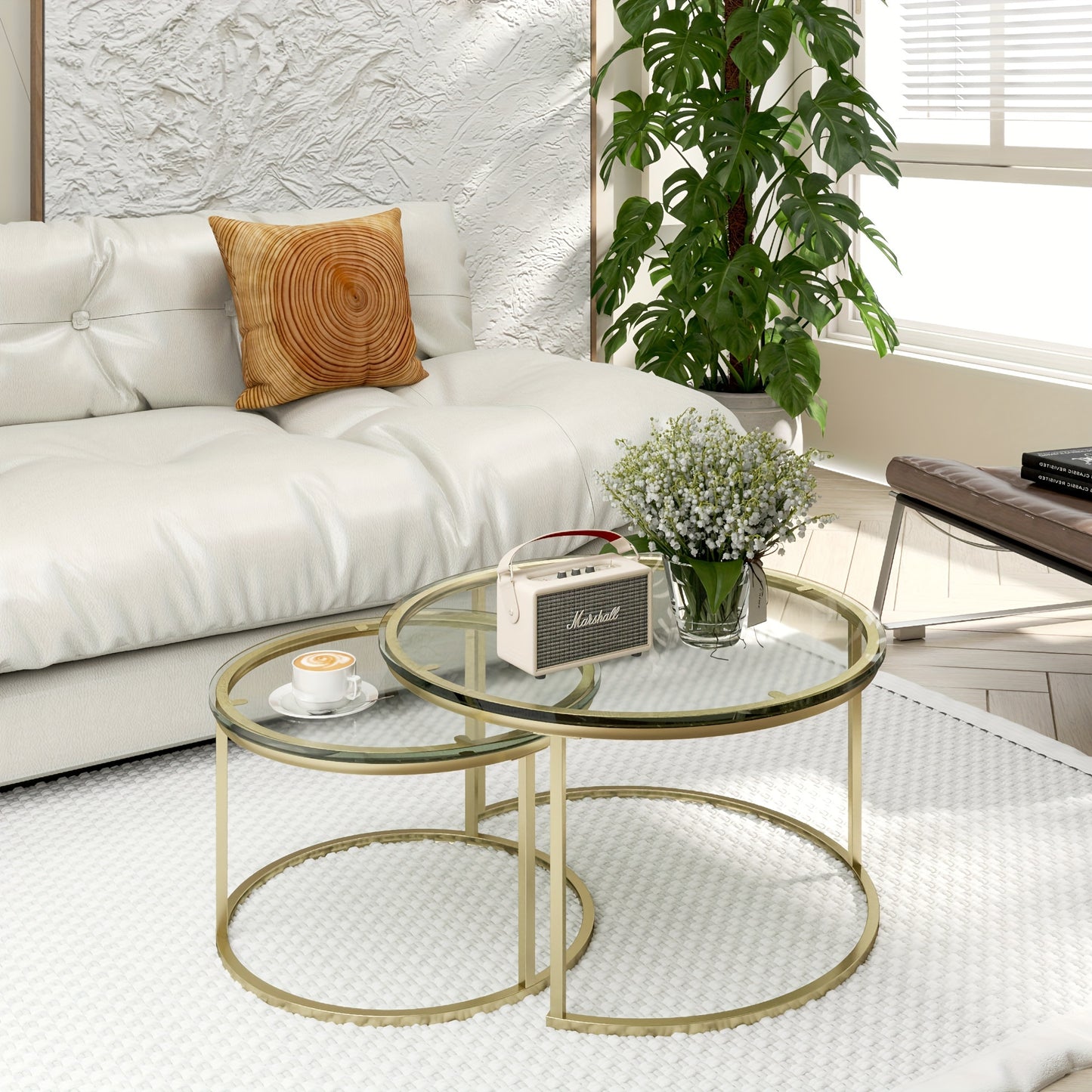 31.5 Inch Round Nesting Coffee Table Set, 2 Piece, Small Nesting Tables