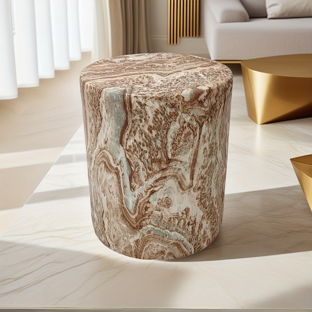 LITTLE THINGS MATTER Vintage Concrete Side Table - Marble-Textured Round Coffee Table with Sturdy Base