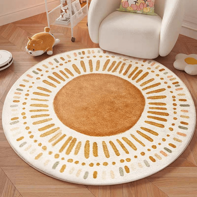 Orange Polka Dot Cartoon Design Carpet for Living Room, Made of Imitation Cashmere, Weighing 1000G And 10Mm Thick, Suitable for Modern Minimalist Bedroom Decor, Featuring a Cute Cream Style, Fluffy And Soft, Round Crawling Mat.
