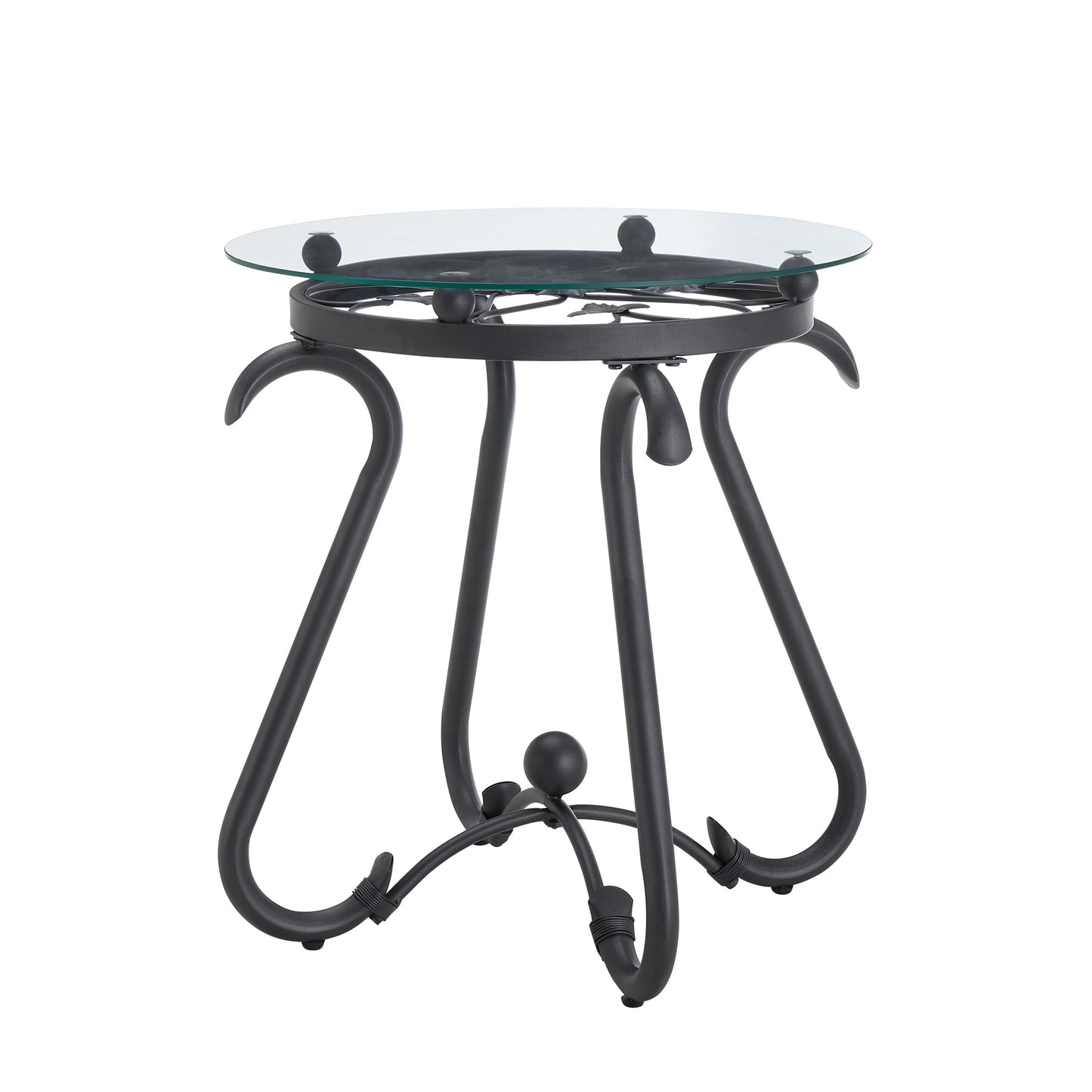Black Living Room Table 2 Piece Set, Small Glass Coffee Table Round + Side Table