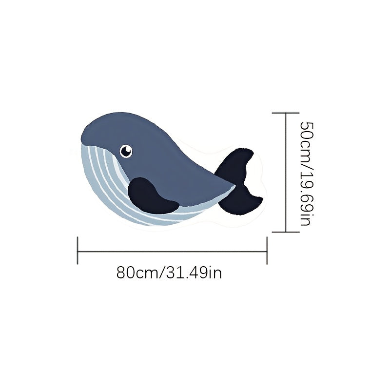 Whale-Shaped Plush Area Mat - Soft, Non-Slip, Washable Polyester Floor Mat with Realistic Whale Design, Ideal for Bedroom, Living Room, and Bathroom Decor, Bathroom Mat|Whale Motif|Machine Washable Mat, Whale Decor
