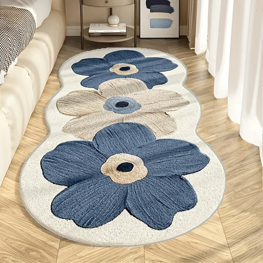 1pc Velvet Oil Painting Floral Bedside Mat - Non-Slip Latex Dot Backing, Machine Washable for Living Room, Bedroom, Vanity, Bathroom - Soft & Stylish Home Decor Mat