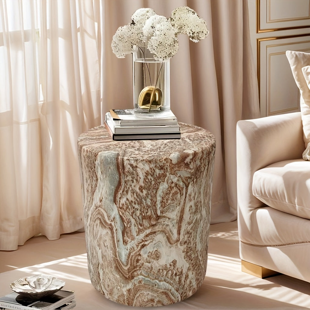 LITTLE THINGS MATTER Vintage Concrete Side Table - Marble-Textured Round Coffee Table with Sturdy Base
