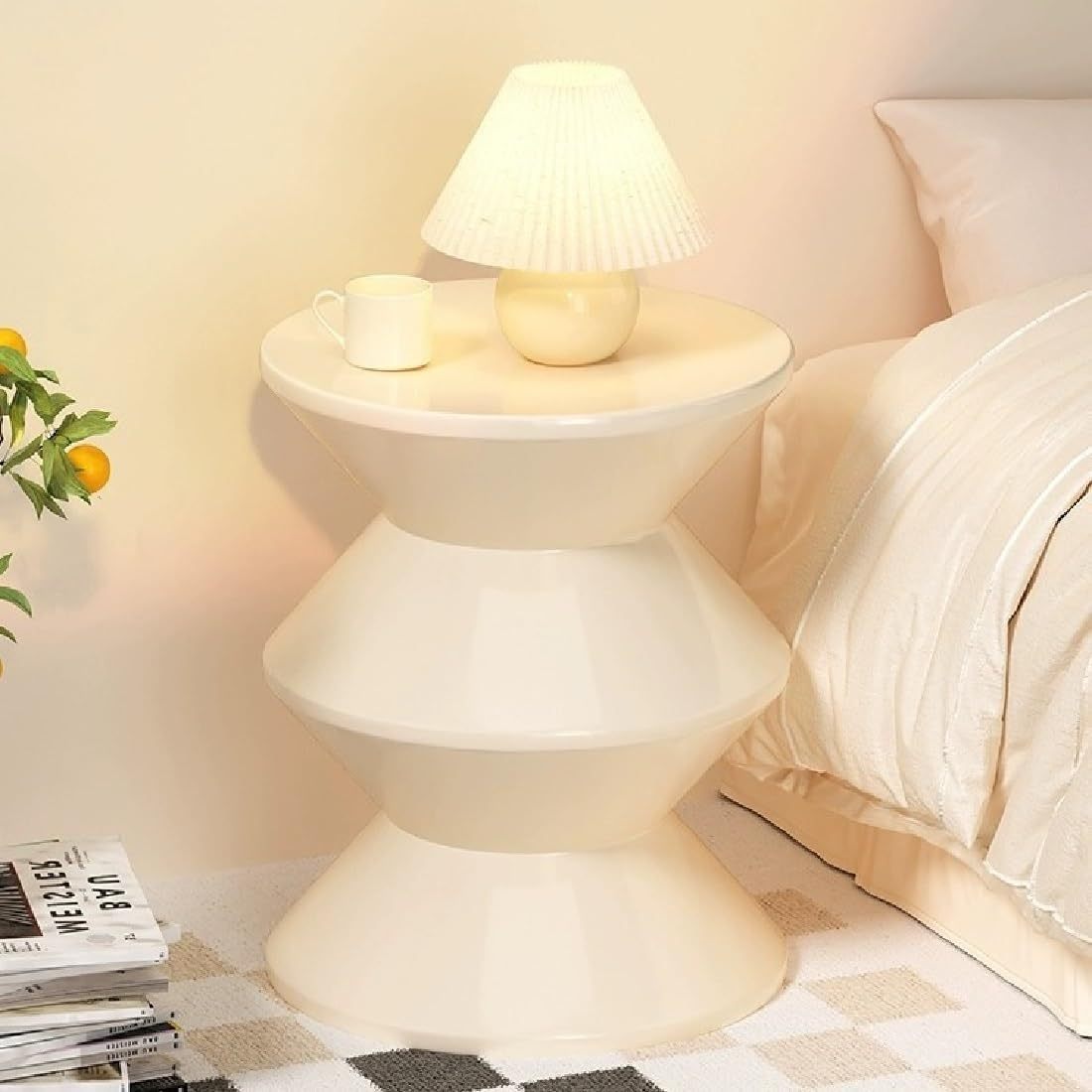 Creative Round End Table, Modern Sofa Side Table Small Coffee Table Nightstand for Living Room Bedroom Office Apartment (White)