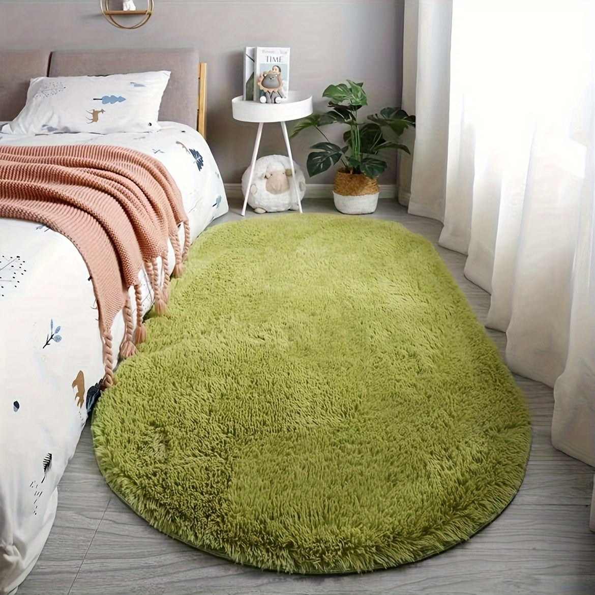 Plush Oval Area Rug for Bedroom and Living Room - Soft Polyester, Hand Washable, Perfect for Coffee Table and Doorway Decor