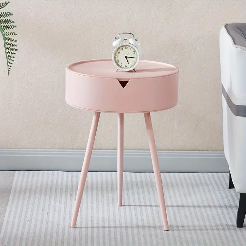 1pc Modern European Cream-Colored Round Side Table with Storage - Sleek Office Coffee Table