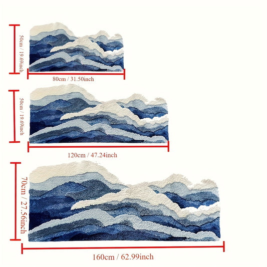 Ocean Wave Area Mat - Soft, Non-Slip, Absorbent Polyester Mat with Blue & White Mountain Design for Bedroom, Living Room, or Bathroom Decor - Machine Washable, Rectangular Shape, Bathroom Mat | Ocean Wave Design | Polyester Mat, Bathroom Mat