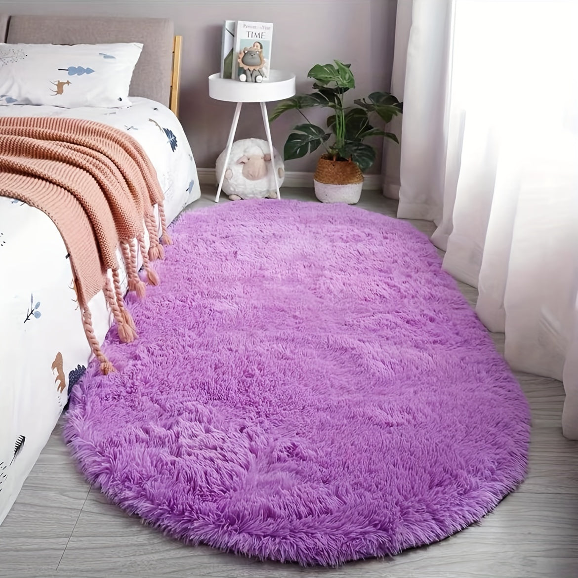 Plush Oval Area Rug for Bedroom and Living Room - Soft Polyester, Hand Washable, Perfect for Coffee Table and Doorway Decor