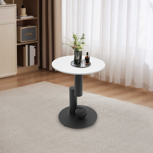 Modern Slate & Iron Round Coffee Table With Storage - 17.72inch Black & White Finish