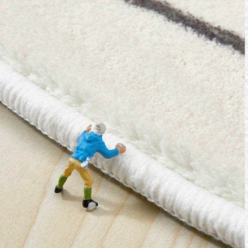 Soft Plush Cream Area Mat - Washable, Non-Slip, Irregular Shape, Suitable for Living Room and Bedroom Decor, Modern French Style, Light Green Background, Flowing Pattern, Comfortable and Elegant Design, Living Room Mat