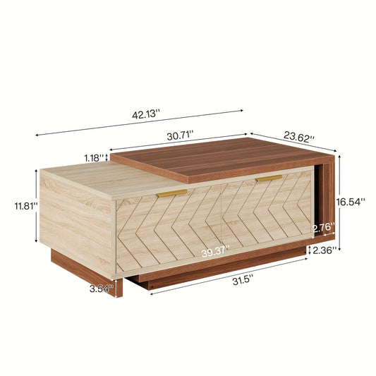 Extendable Coffee Table with Dual-Tone Walnut & Oak - Adjustable Length (42\