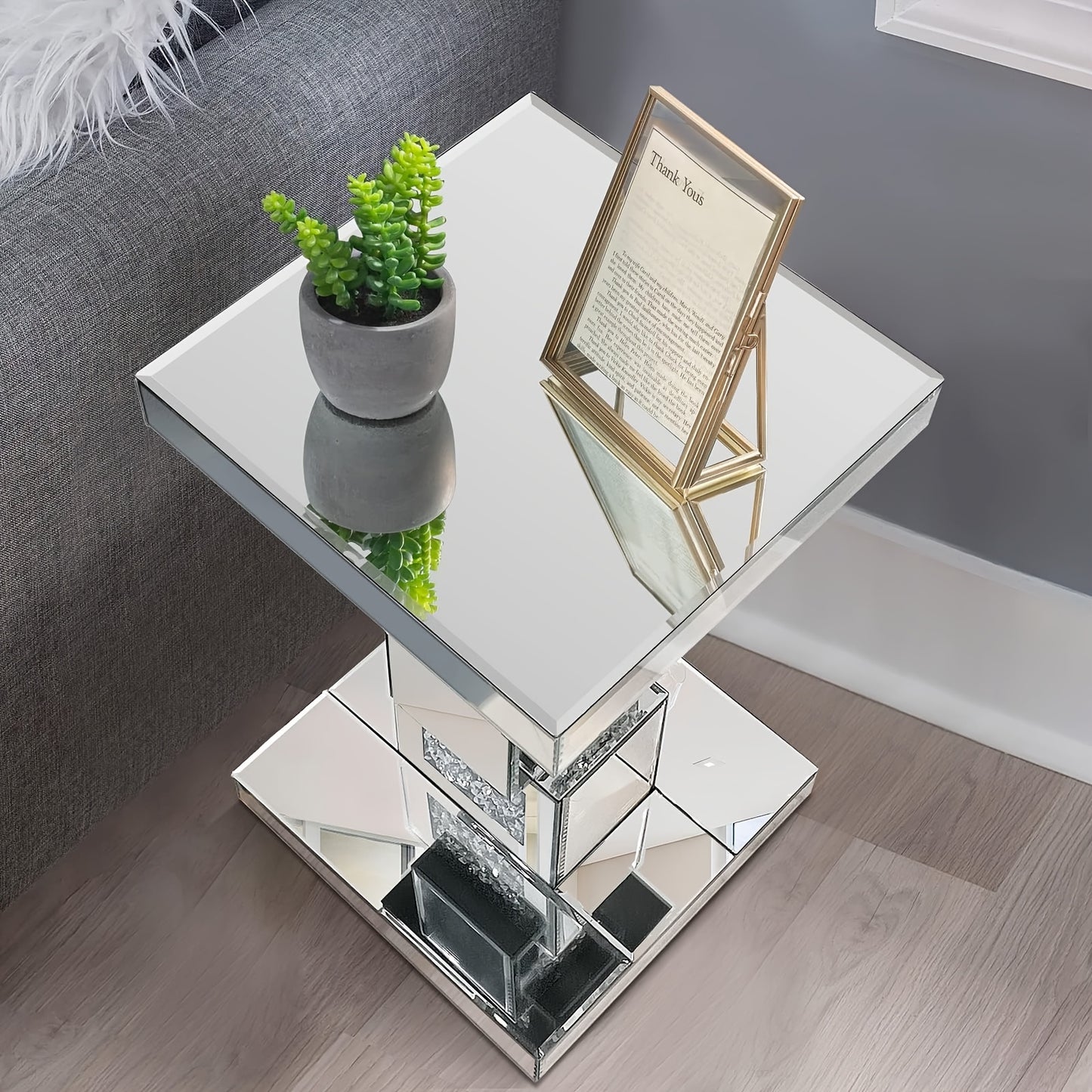 Modern Mirror Side Table Accent Table, Square Small Mirror Coffee Table Office Living Room