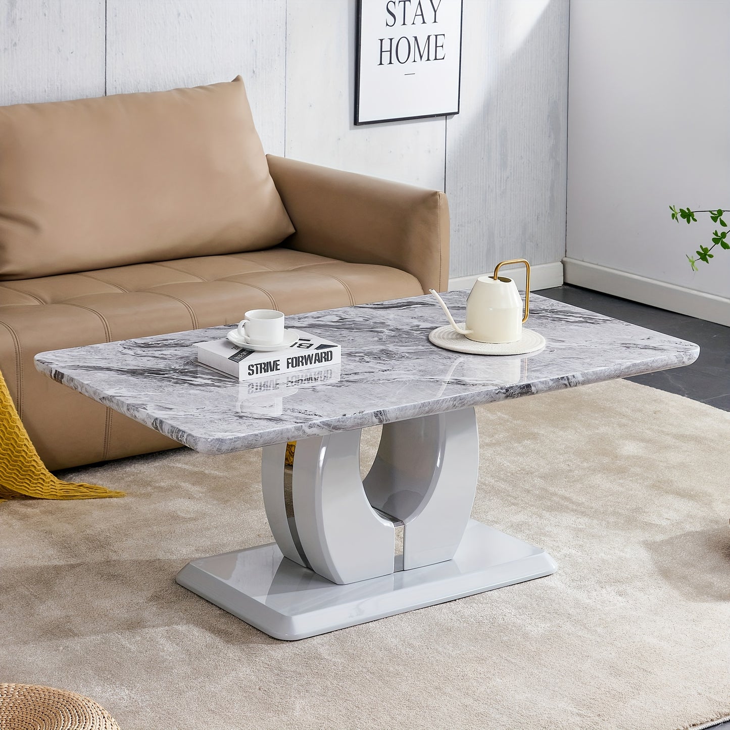 Modern Minimalist Black Faux Marble Pattern Sticker Pattern Rectangular Coffee Table, Large Modern Versatile Coffee Table For Living Room, Rectangular Center Table Tea Table Accent Furniture, Suitable For Multiple Scenarios, Easy To Install (Black)