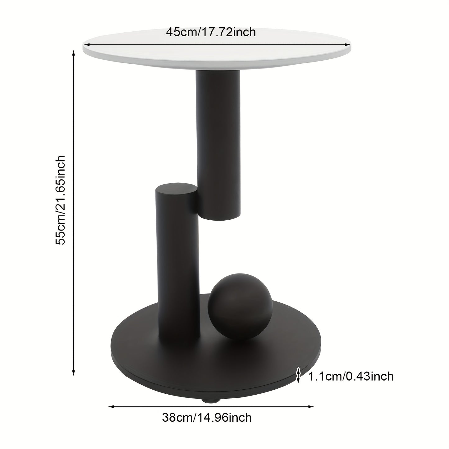 Modern Slate & Iron Round Coffee Table With Storage - 17.72inch Black & White Finish