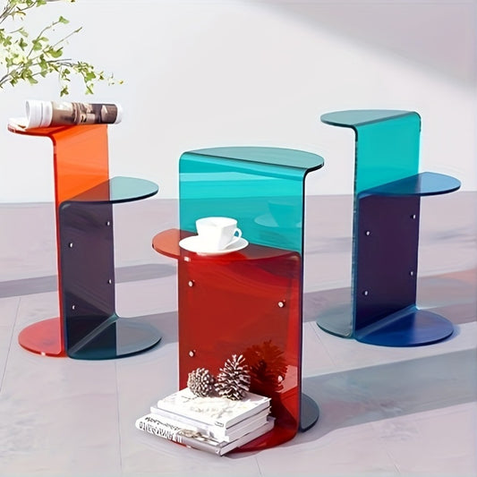 Modern Minimalist Acrylic Coffee Table with Dual-Tone Color Block Design - Portable Round Side Table for Living Room, Bedroom, or Office Decor, Coffee Table for Living Room, Bedroom Nightstand, Coffee Table Living Room, Outdoor Side Table