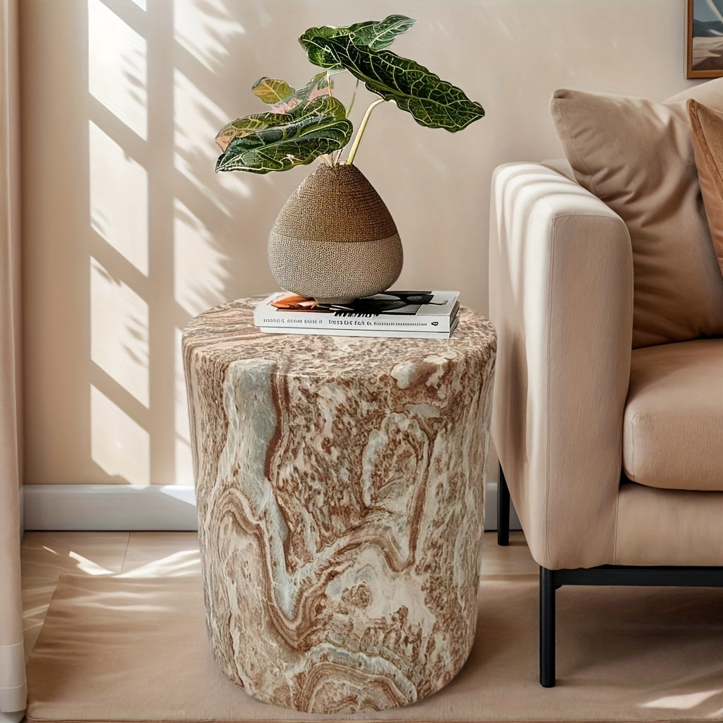 LITTLE THINGS MATTER Vintage Concrete Side Table - Marble-Textured Round Coffee Table with Sturdy Base