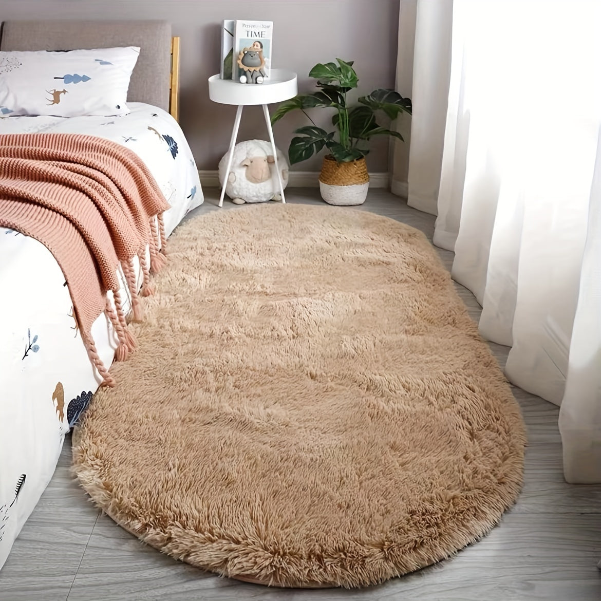 Plush Oval Area Rug for Bedroom and Living Room - Soft Polyester, Hand Washable, Perfect for Coffee Table and Doorway Decor
