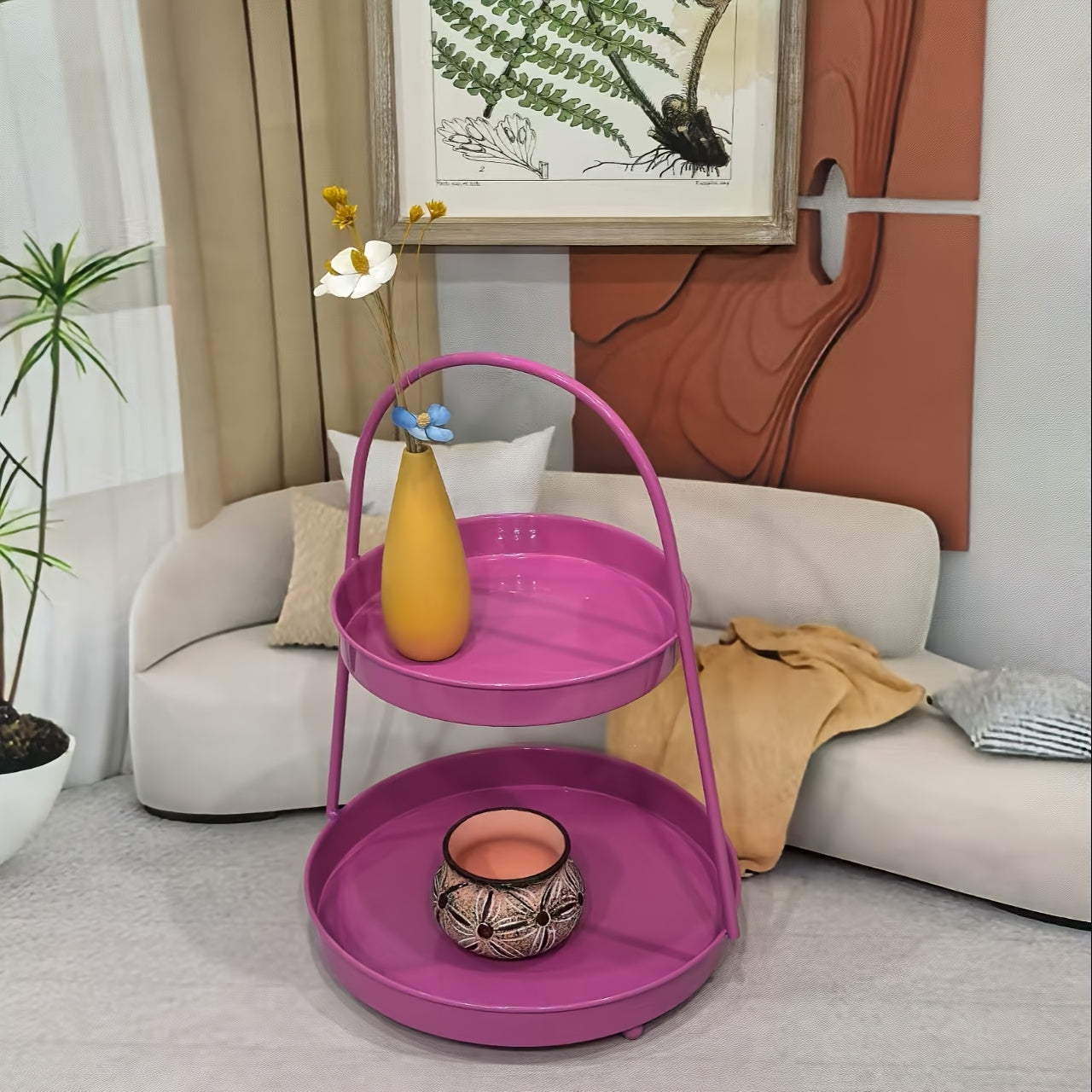 Nordic Modern Metal Side Table with 2 Shelves - Portable Round Coffee Table for Living Room