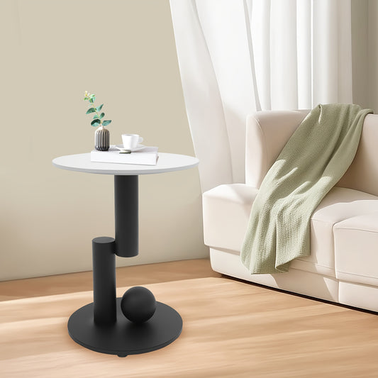 Modern Slate & Iron Round Coffee Table With Storage - 17.72inch Black & White Finish