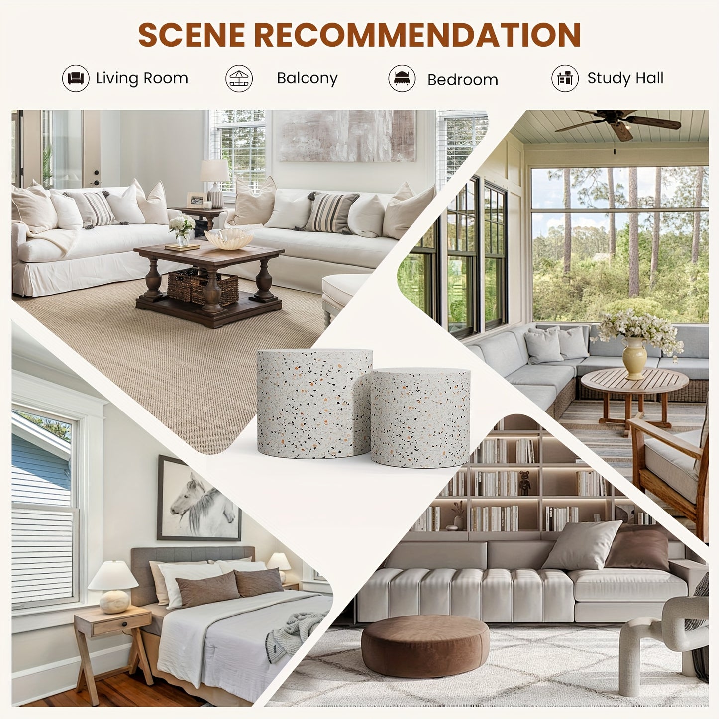 Round Nesting Coffee Table Set Of 2 Modern Round Coffee Tables For Living Room Terrazzo Grain Small Circular End Table Side Table For Bedroom Sofa Farmhouse