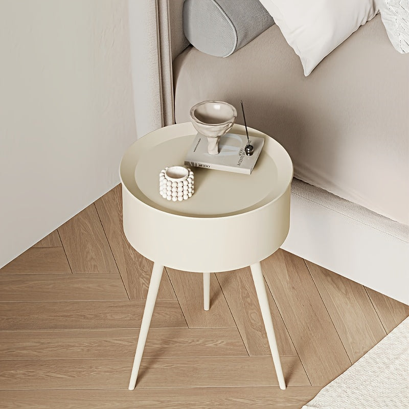 1pc Modern European Cream-Colored Round Side Table with Storage - Sleek Office Coffee Table