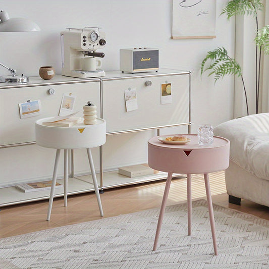 1pc Modern European Cream-Colored Round Side Table with Storage - Sleek Office Coffee Table