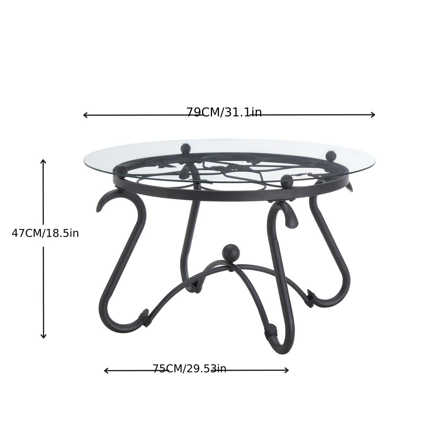Black Living Room Table 2 Piece Set, Small Glass Coffee Table Round + Side Table