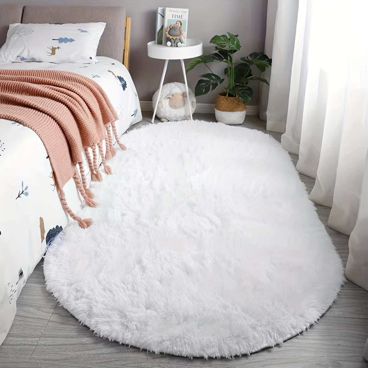 Plush Oval Area Rug for Bedroom and Living Room - Soft Polyester, Hand Washable, Perfect for Coffee Table and Doorway Decor