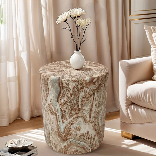 LITTLE THINGS MATTER Vintage Concrete Side Table - Marble-Textured Round Coffee Table with Sturdy Base