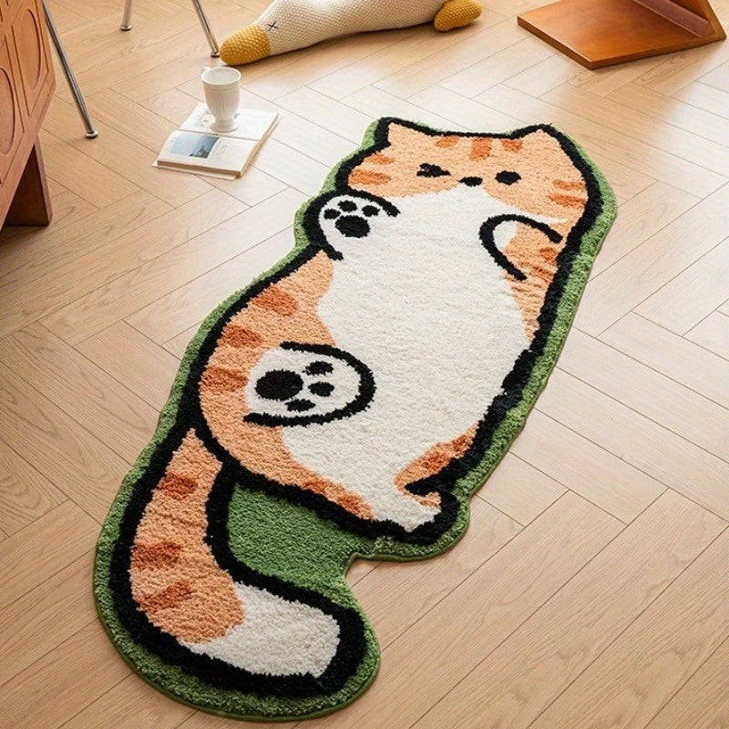 Whimsical Cat Mat 1pc Soft Plush Whimsical Cat-Shaped Area Mat | Washable & Durable, Polyester Fiber, Ideal for Living Room, Bedroom, or Office Decor, Perfect Holiday Gift, Machine Washable, Indoor Use Only