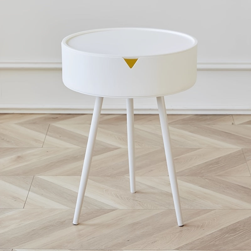 1pc Modern European Cream-Colored Round Side Table with Storage - Sleek Office Coffee Table