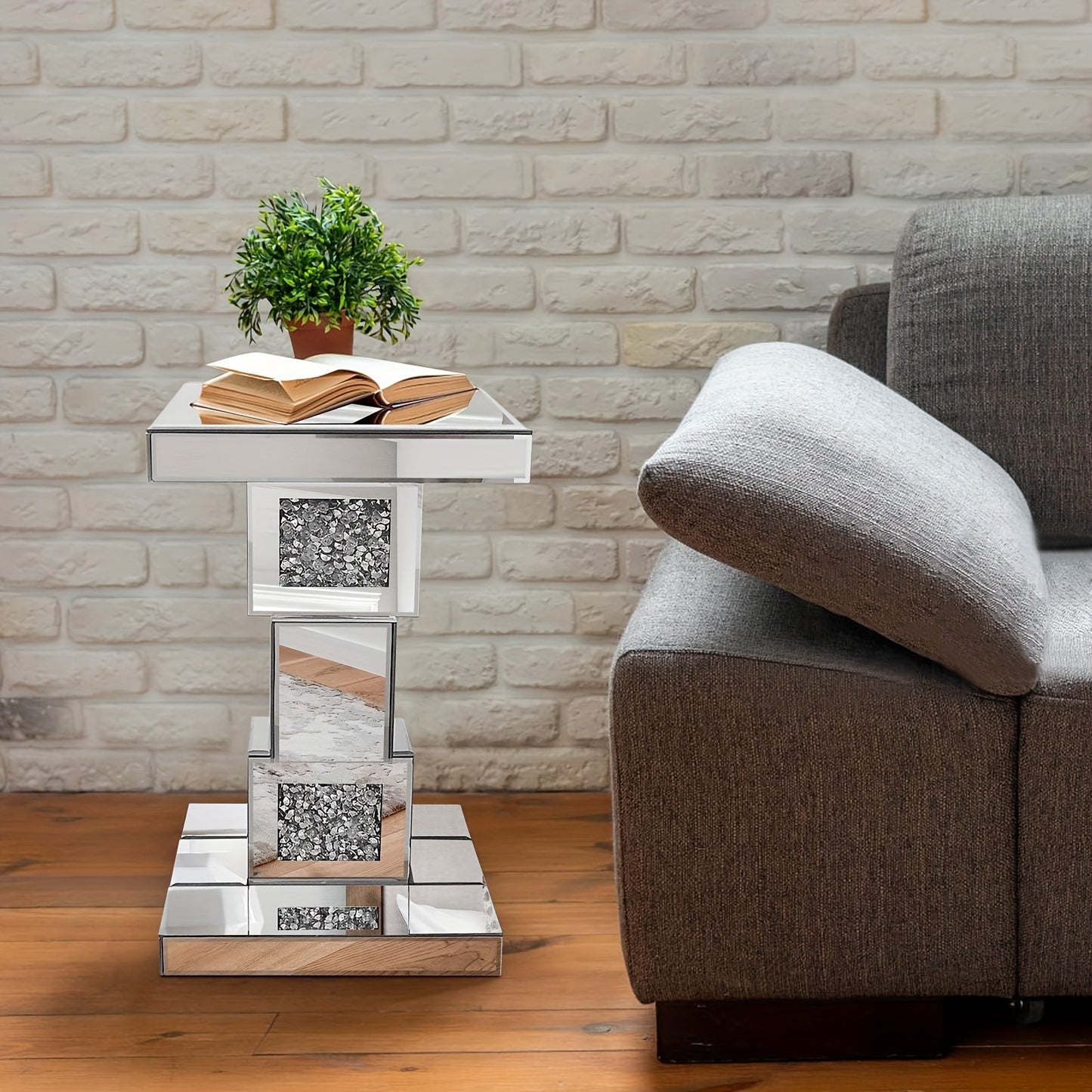 Modern Mirror Side Table Accent Table, Square Small Mirror Coffee Table Office Living Room
