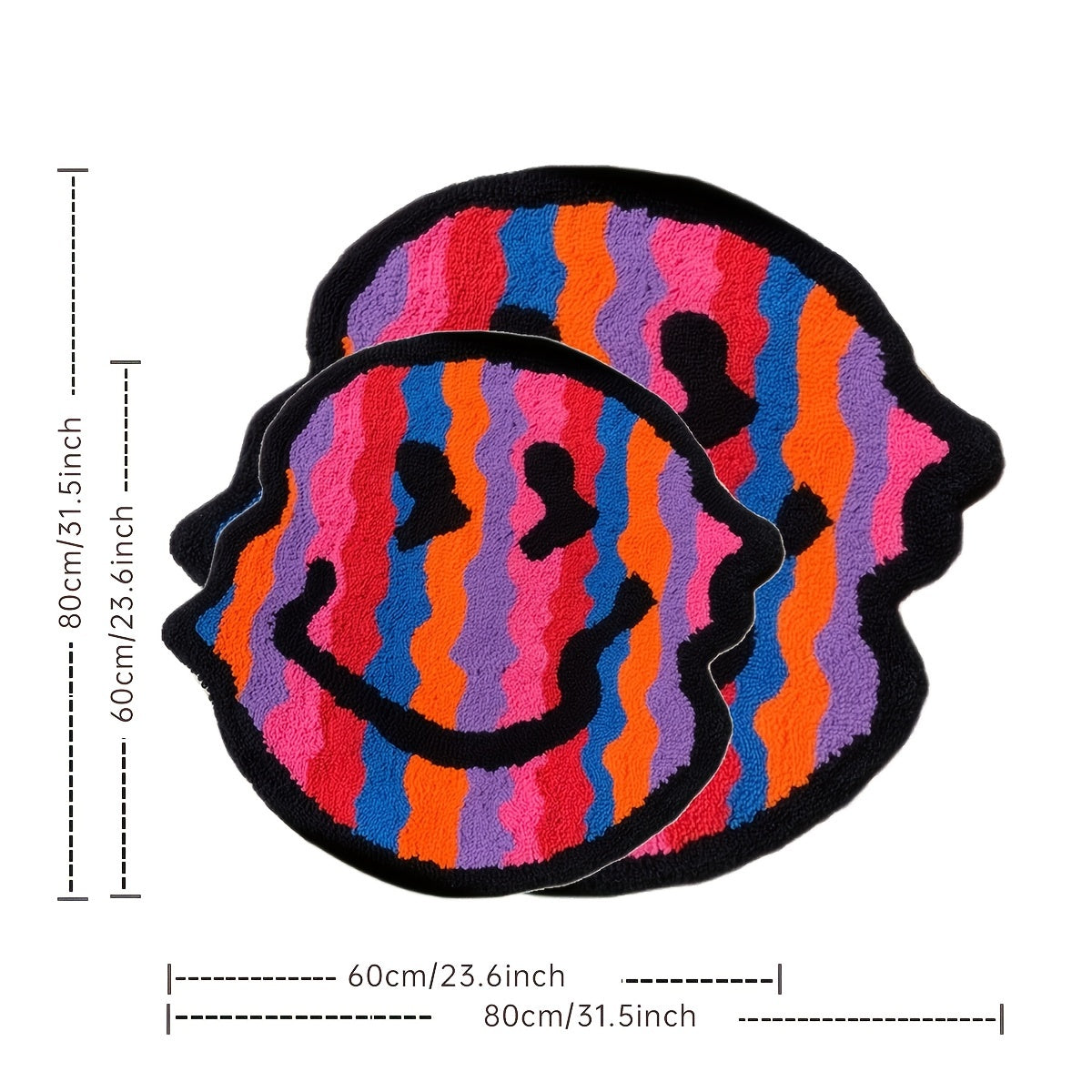 Handmade Plush Mat - Smiling Face Design (Black\u002FBeige) with Plush Pile, Soft Striped Irregular Smiling joyful Face (Smiling Eyes) - Room,, Bedroom, Bathroom - Easy-Clean Rubber Backing, Handmade (Low
