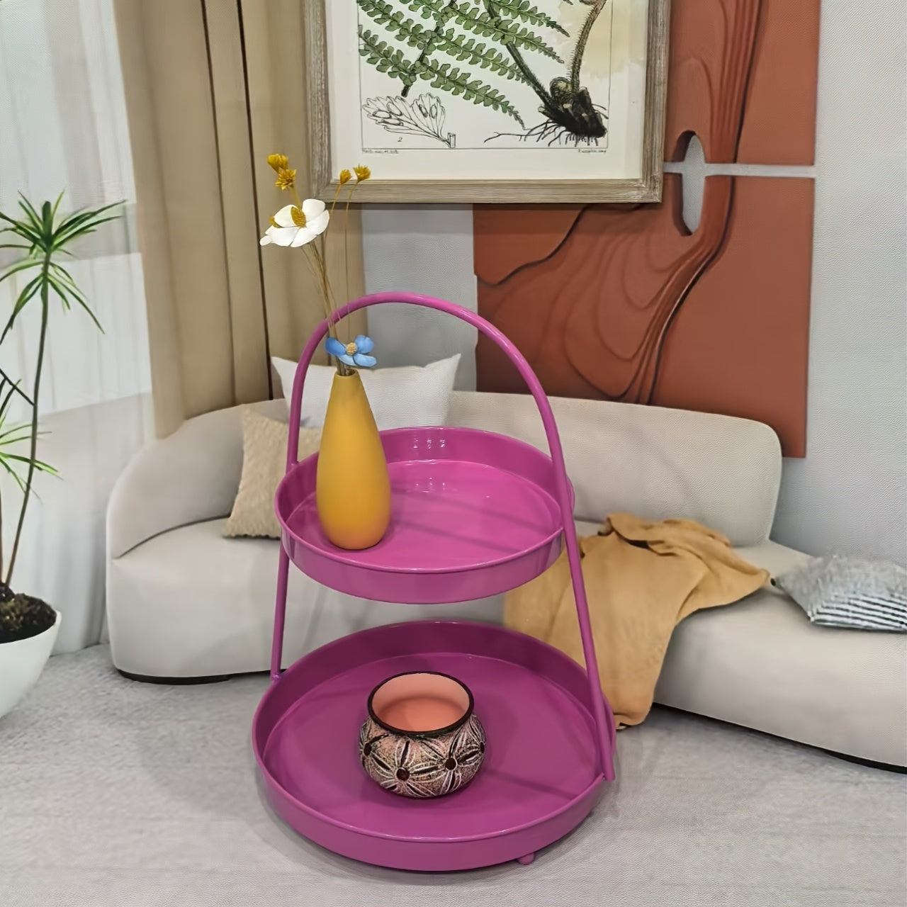 Nordic Modern Metal Side Table with 2 Shelves - Portable Round Coffee Table for Living Room